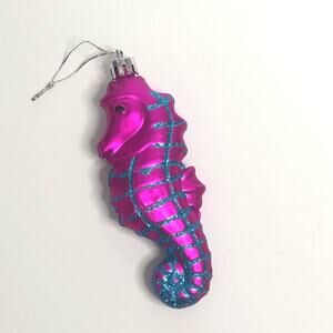 seahorse ornament pink blue glitter plastic beach under the sea ocean 4.5 inches